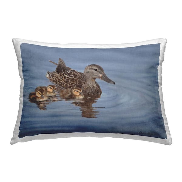 Stupell Industries Duck Family Ripples Blue Print Polyester 14 in. X 20in. Throw Pillow
