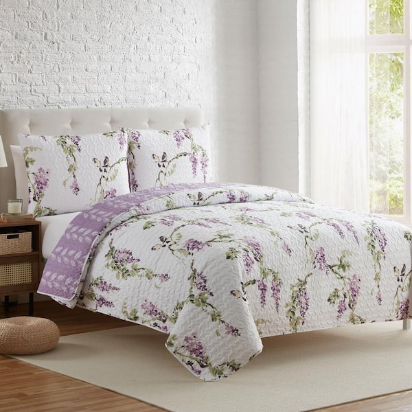 James Home Wisteria Floral 2-Piece Reversible Super Soft Multi-Color Microfiber Quilt Set, Twin