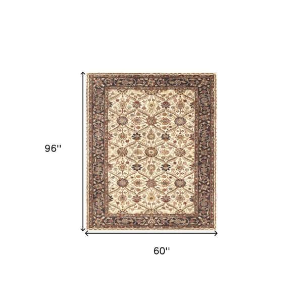 Ivory and Black 5 ft. x 8 ft. Oriental Area Rug