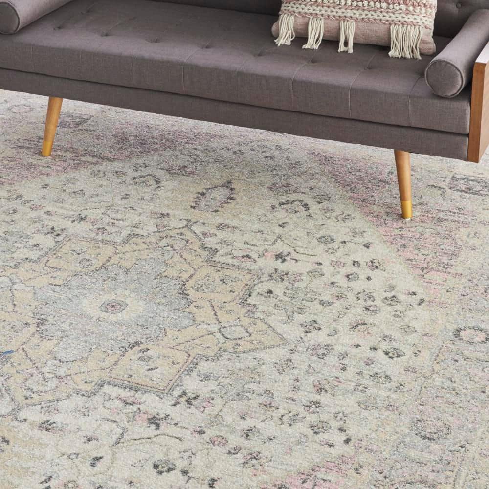 Elegant Ivory & Pink Distressed Kashan 8' x 10' Area Rug