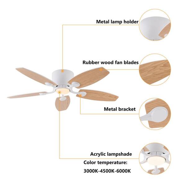 OUKANING 42 in. Indoor Modern White 6-Speed Reversible Ceiling Fan