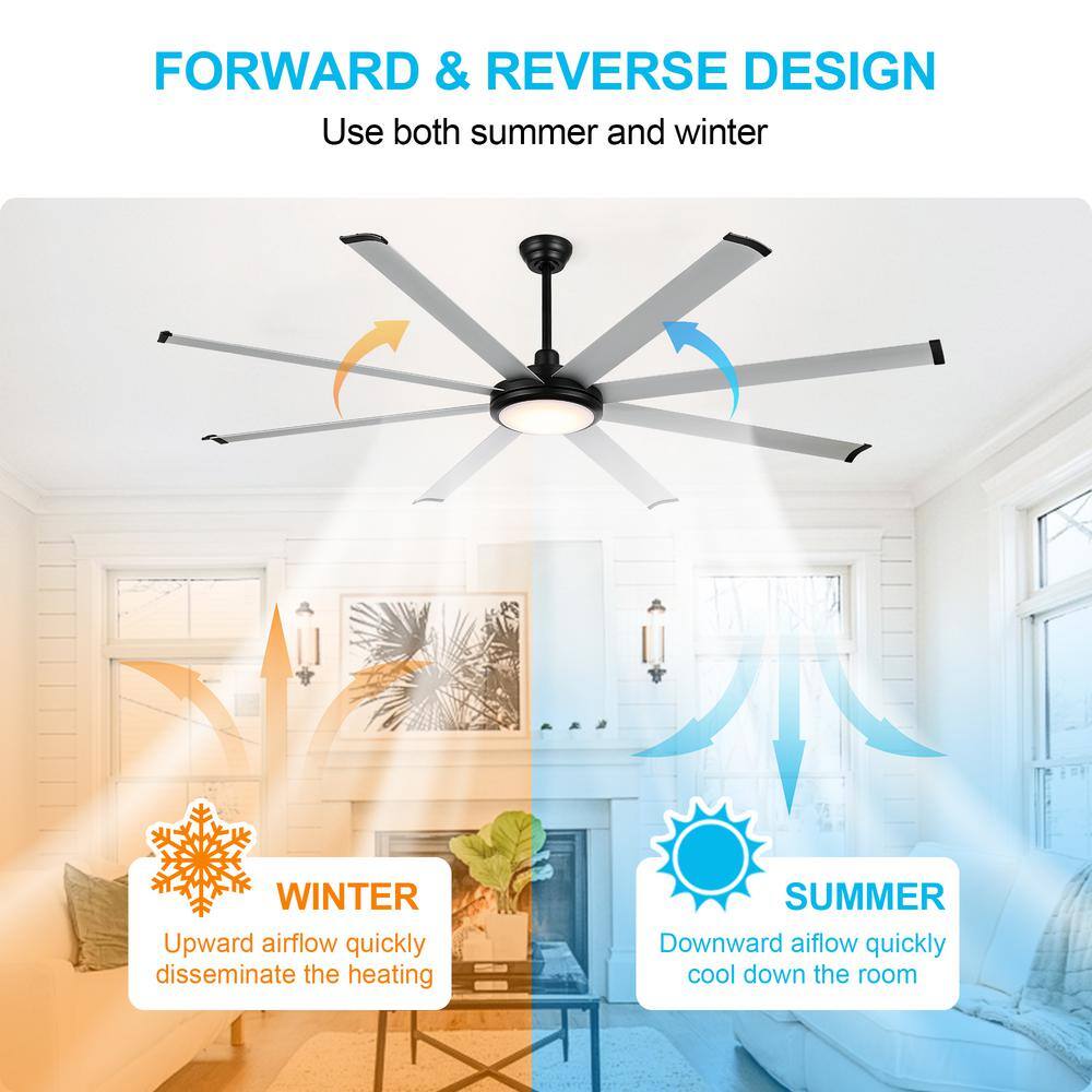 80-inch Black and Silver Aluminum Ceiling Fan with Integrated LED Light and Remote