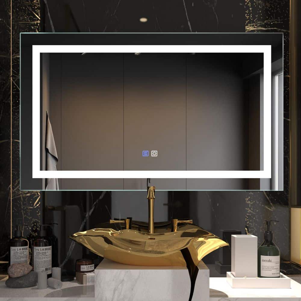 ES-DIY 40 in. W x 24 in. H Medium Rectangular Frameless Anti-Fog LED Light Wall Bathroom Vanity Mirror in Polished Crystal DHJSBM4024VCSKXXX - The Home Depot