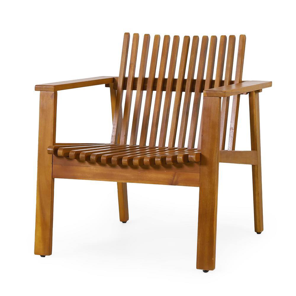 Teak Acacia Wood Slatted Club Chair with Armrests