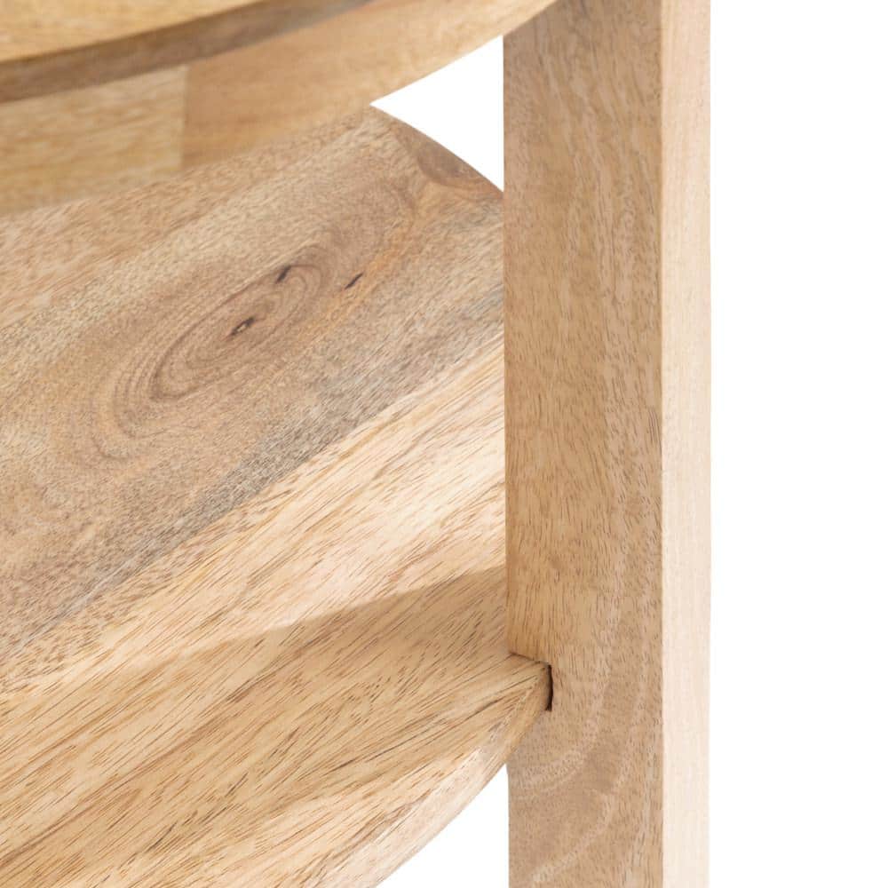 Natural Mango Wood Round Two-Tier Side Table, 16x16x24