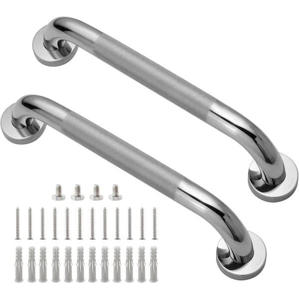 Shower Safety Grab Bar 12 Inch x 1.25 Diameter Anti-Slip Handicap Support 304 Stainless Steel 2 Pack