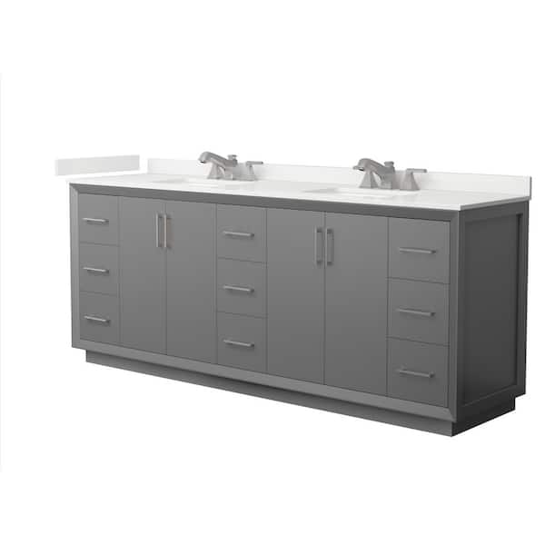 Wyndham Collection Strada 84 in. W x 22 in. D x 35 in. H Double Bath Vanity in Dark Gray with White Quartz Top