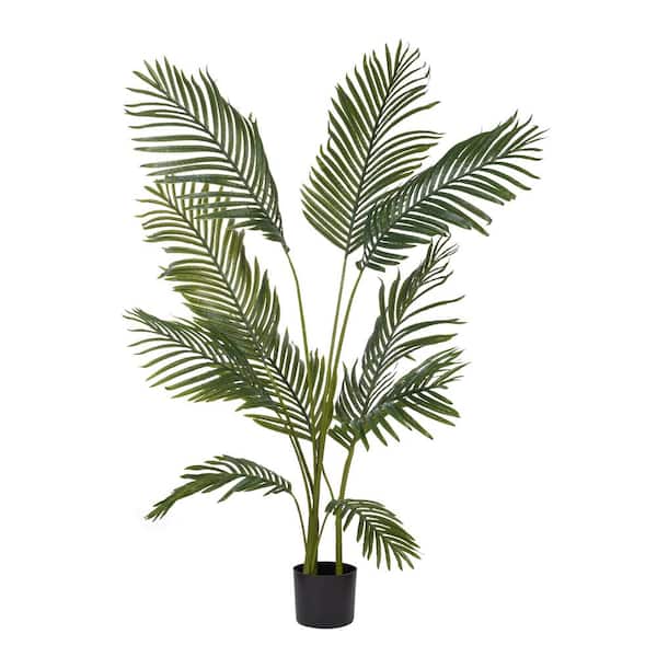 NATURAE DECOR 49 in. Green Artificial Areca Palm Indoor and Outdoor in Black Pot
