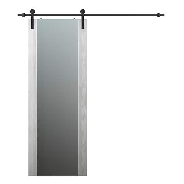 Belldinni Vona 202 24 in. x 84 in. Full Lite Frosted Glass Ribeira Ash Finished Composite Wood Sliding Barn Door with Hardware Kit