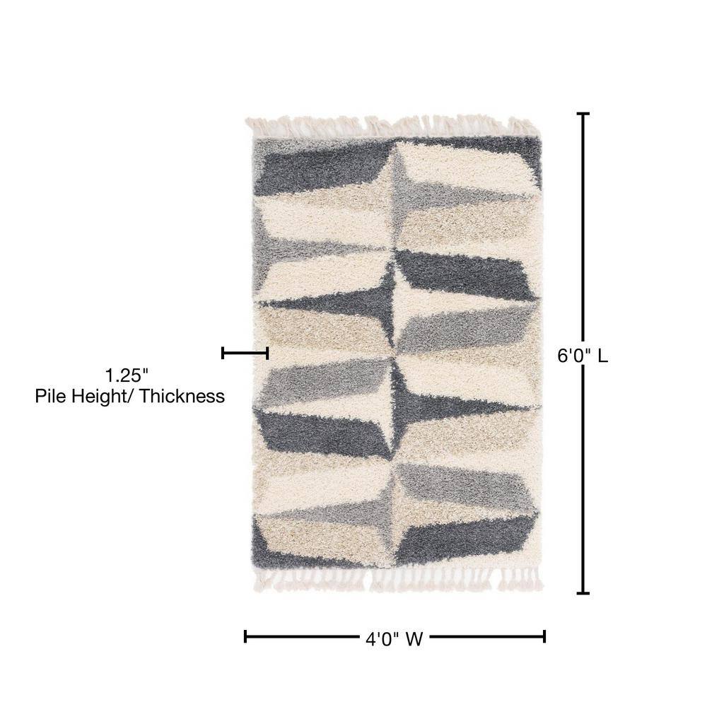 Gray Geometric Shag Synthetic 4' x 6' Kids Area Rug