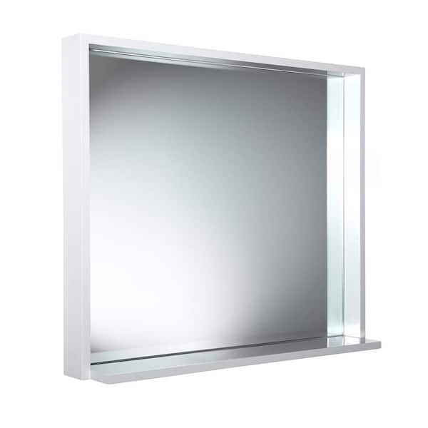 Fresca Allier 29.50 in. W x 25.50 in. H Framed Wall Mirror with Shelf in White