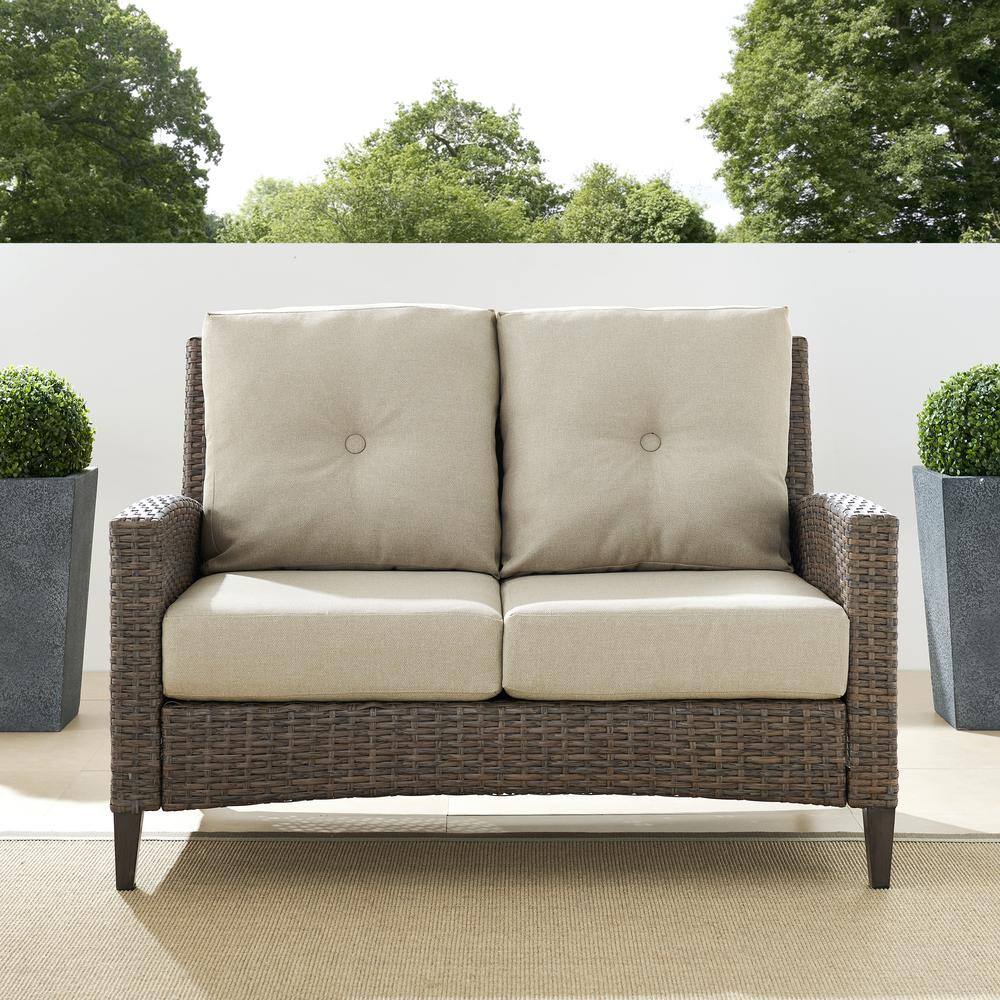 Rockport Cream and Light Brown Wicker Loveseat with Tufted Back