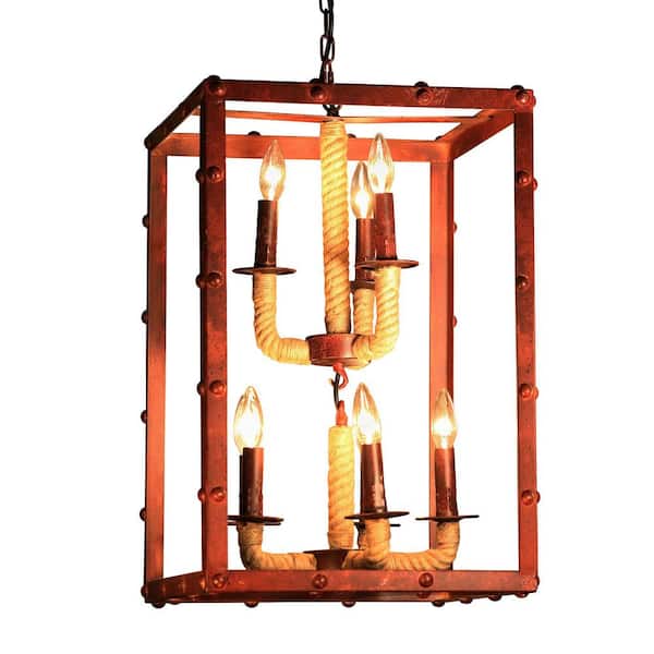 Warehouse of Tiffany Rivka 16 in. 6-Light Indoor Copper Finish Chandelier with Light Kit