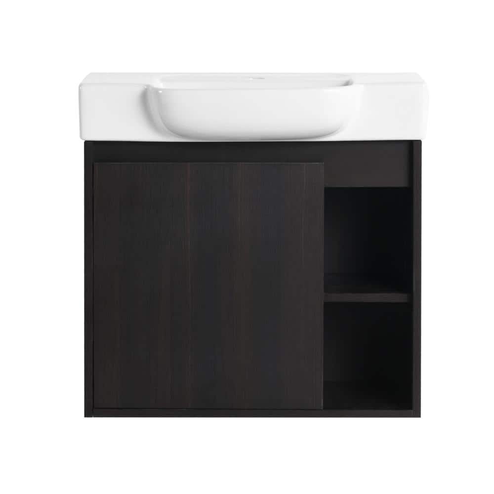 24 in. Wall-Mounted Dark Oak Bath Vanity with White Ceramic Top Unassembled price history on PriceWatchPro