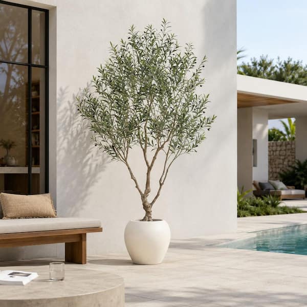 DR.Planzen Artificial 8 ft. Olive Tree with 18 in. White Planter