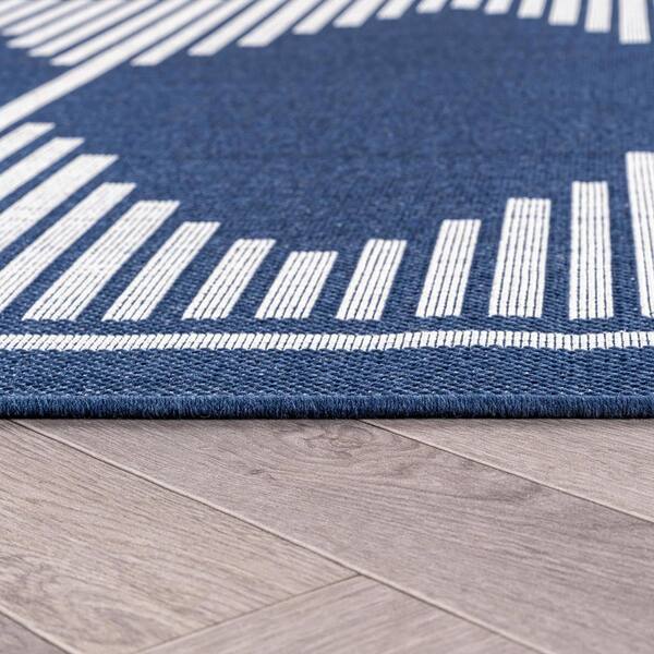 Geometric Navy/Ivory Easy-Care Jute-Style Indoor/Outdoor Flat Woven 9 ft. x 12 ft. Navy Area Rug