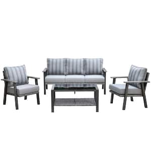 Xavier Gray 4-Piece Wicker Outdoor Patio Conversation Seating Sofa Set and Chair with Gray Cushions