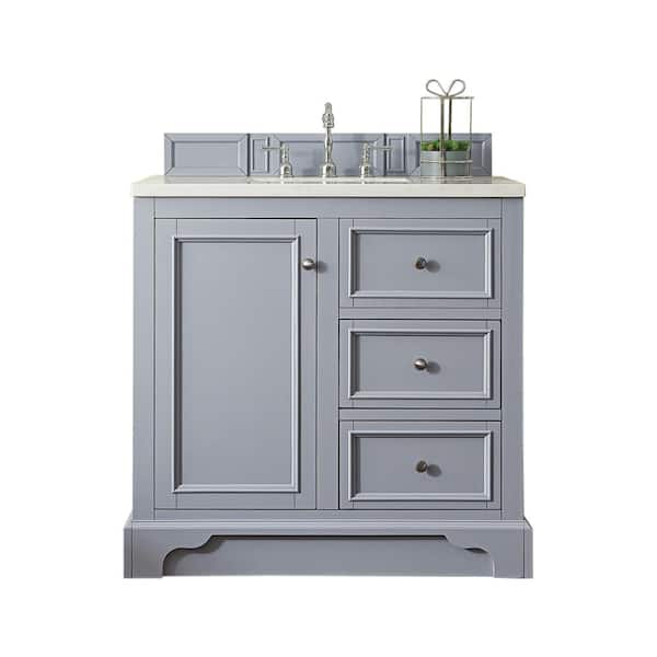James Martin Vanities De Soto 37.3 in. W x 23.5 in.D x 36.3 in. H Single Vanity in Silver Gray with Quartz Top in Eternal Jasmine Pearl