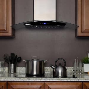 30 in. 217 CFM Convertible Wall Mount Range Hood in Stainless Steel w/ Tempered Glass,Black Touch Panel, Carbon Filters