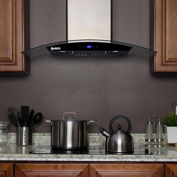 30 in. 217 CFM Convertible Wall Mount Range Hood in Stainless Steel w/ Tempered Glass, Black Touch Panel, Carbon Filters