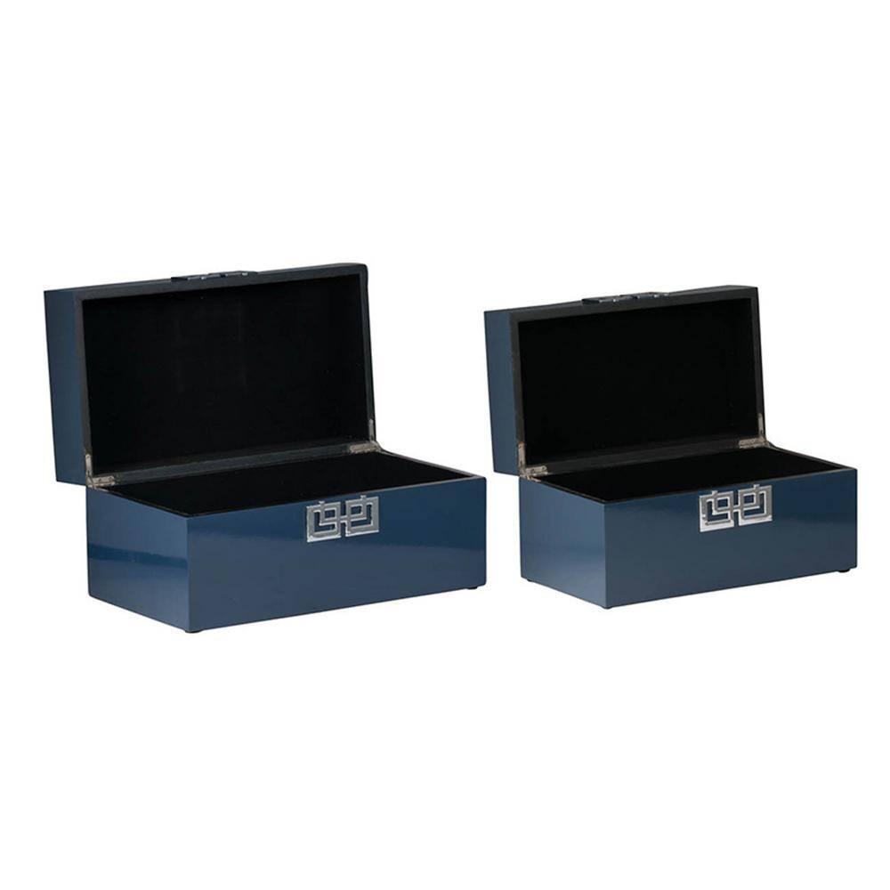 Blue Geometric Design MDF and Iron Lidded Box Set
