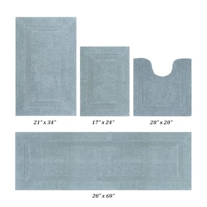 Lux Collection Blue 100% Cotton 4-Piece Bath Rug Set