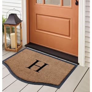 A1HC Solid Black 24 in. x 38 in. Rubber and Coir Floral Border Outdoor Durable Monogrammed H Door Mat