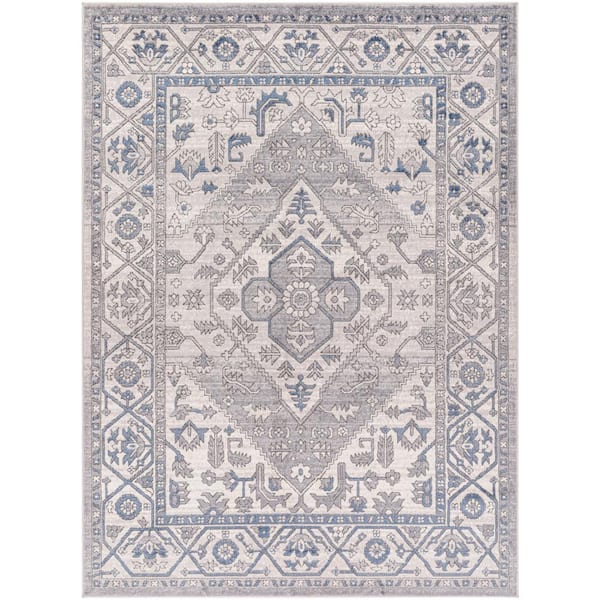 Livabliss Alamo Gray/Blue Medallion 5 ft. x 7 ft. Indoor Area Rug