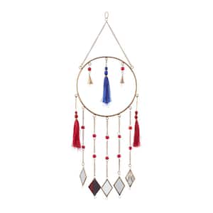 31 in. Multi Colored Metal Geometric Indoor Outdoor Windchime with Glass Beads and Bells