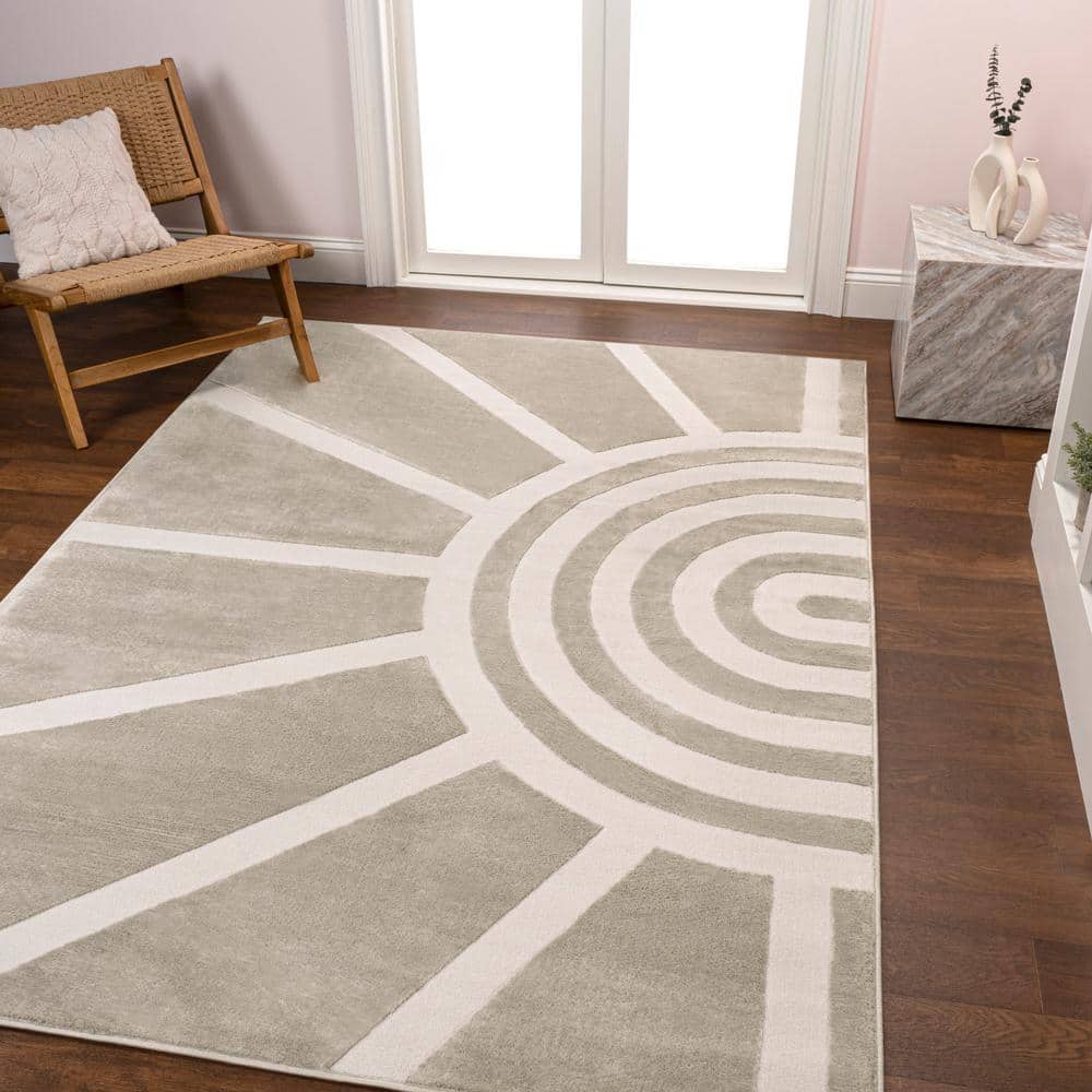 Aelius MidCentury Scandinavian Abstract Sun 2-Tone High-Low Beige/Cream 8 ft. x 10 ft. Area Rug price history on PriceWatchPro