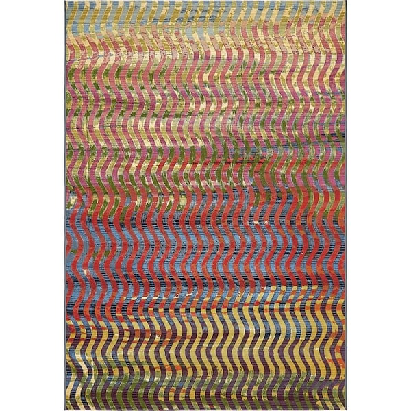 Unique Loom Outdoor Wavy Multi 5' 3 x 8' 0 Area Rug