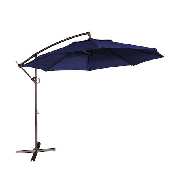 Mondawe 11 ft. Steel Pole Offset Hanging Patio Umbrella with in 360° Rotation and Easy Crank in Navy Blue