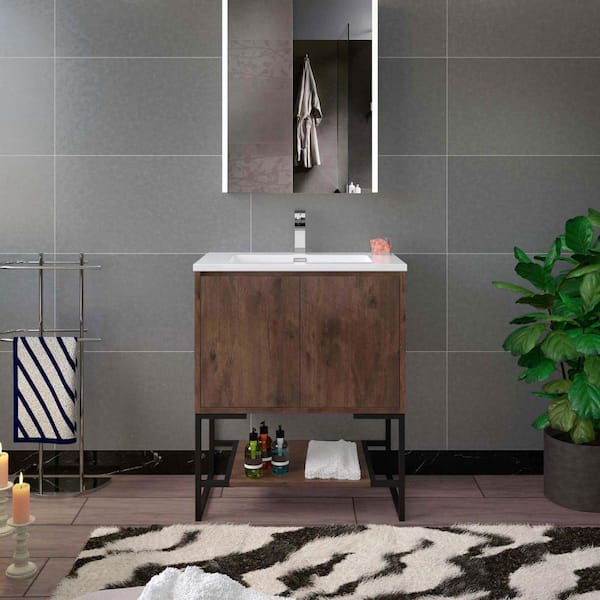 FL 30 in. W x 18.87 in. D x 17.75 in. H Single Sink Floating Bath Vanity in Rose Wood with White Resin Top