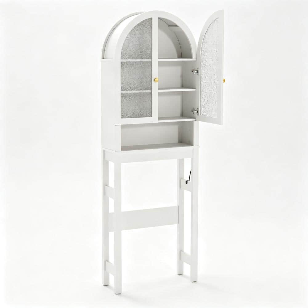 "23.7""W x 70""H White Wood Over The Toilet Storage Cabinet with Arched Acrylic Doors and Adjustable Shelf in White" price history on PriceWatchPro
