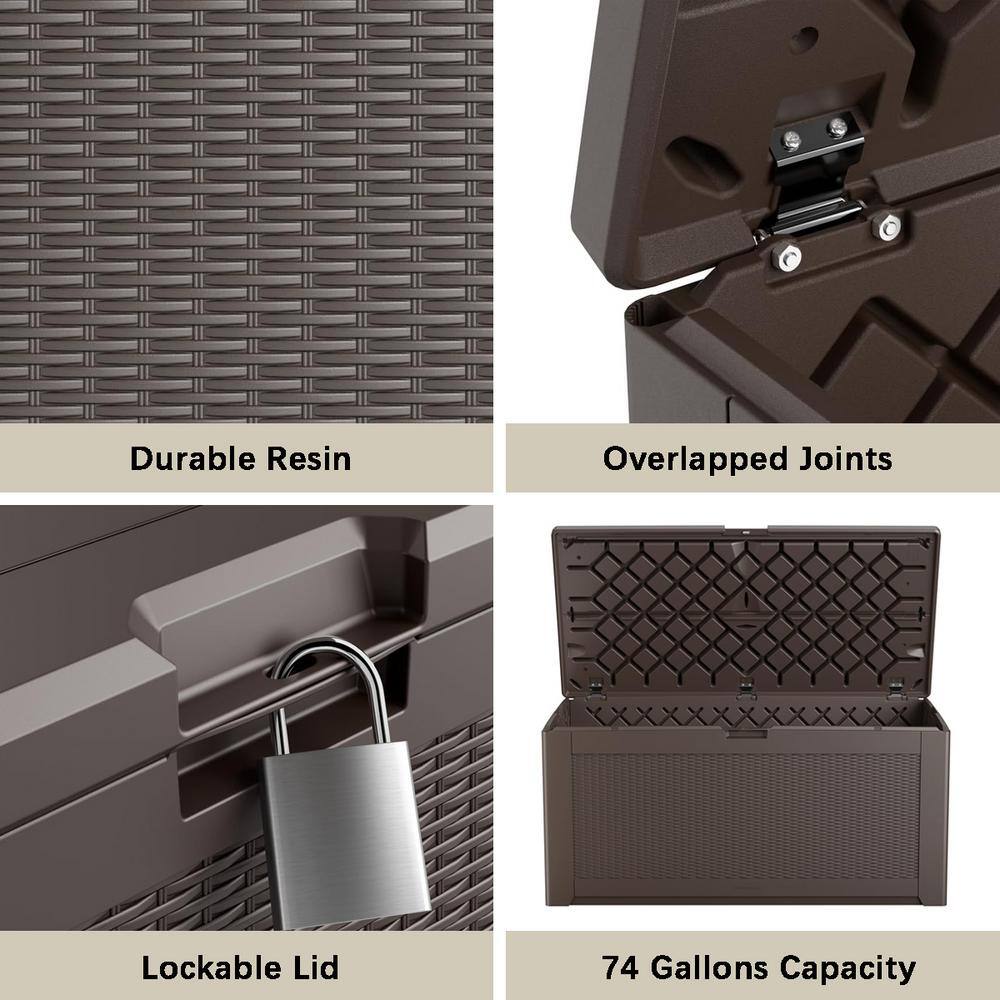 Extra Large Brown Wicker Lockable Resin Deck Box