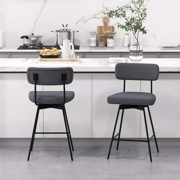 25 in. Gray Low Back Metal Swivel Bar Stools Counter Height Upholstered Kitchen Dining Chair Set of 4