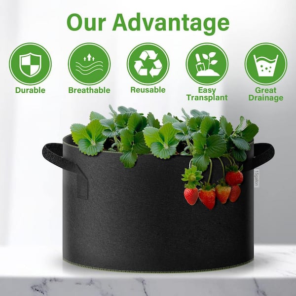 Grow Bags, Strawberry Planter Bags With Handles, Heavy Duty Fabric