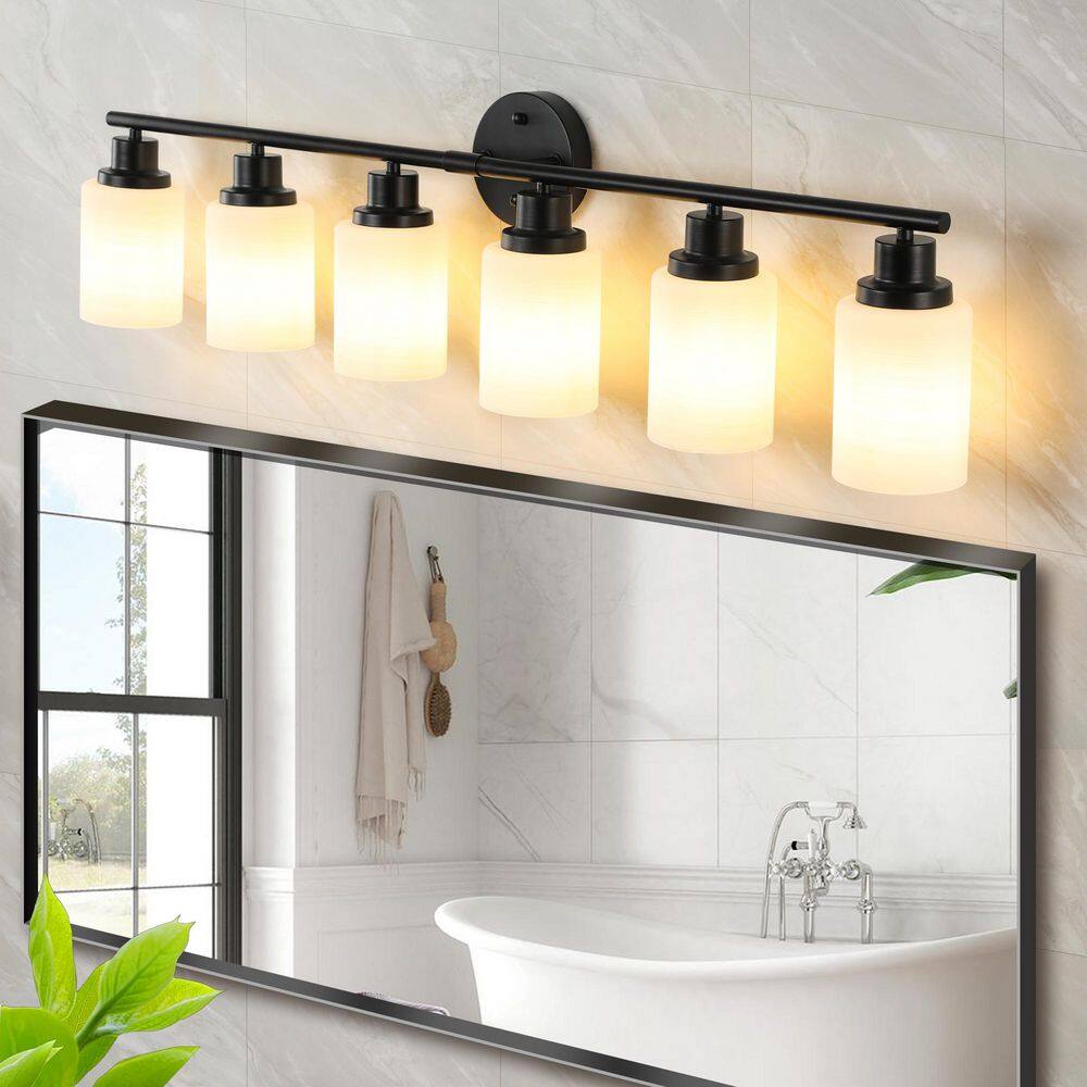 38.6 in. 6-Light Vanity Bathroom Mirror Light, Frosted White Glass with Black Iron Frame (No Bulbs) price history on PriceWatchPro