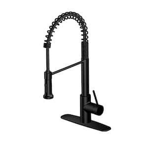 Lemist Single Handle Coil Spring Neck Pull Down Sprayer Kitchen Faucet in Matte Black