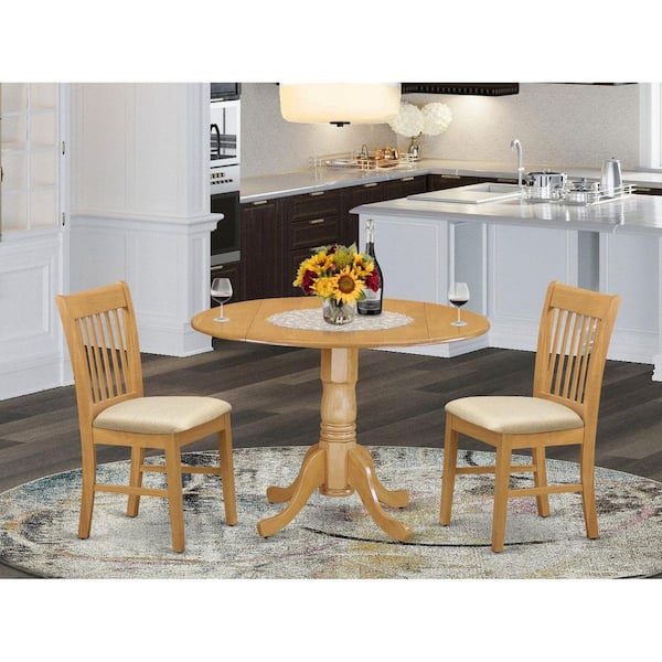 3-Piece Round Natural Oak Finish Solid Wood Top Dining Table with 2-Chairs with Lattice Back