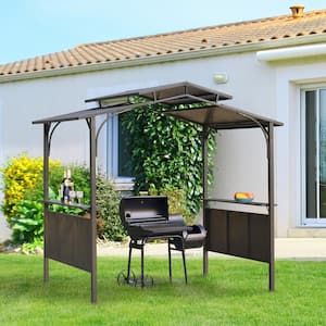 5 ft. x 8 ft. Brown Steel Hardtop Patio BBQ Gazebo with UV-Protection