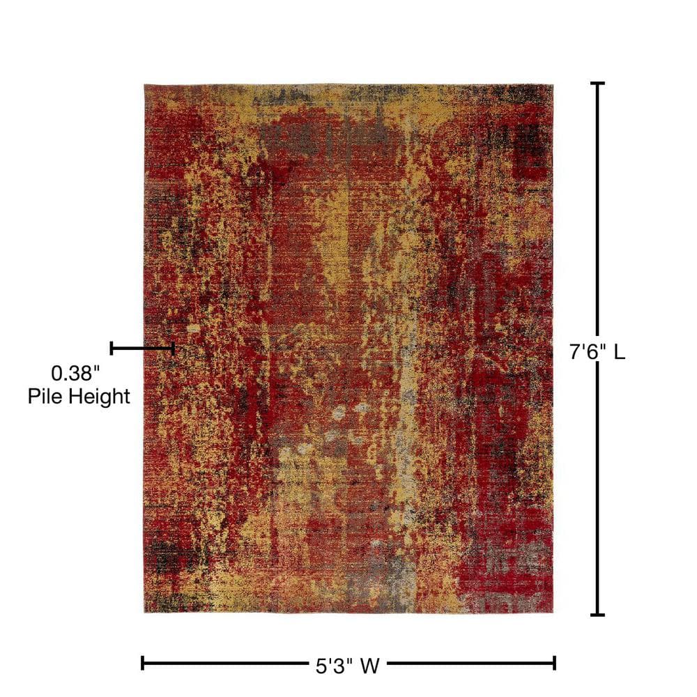 Red and Yellow Abstract Rectangular Viscose Area Rug