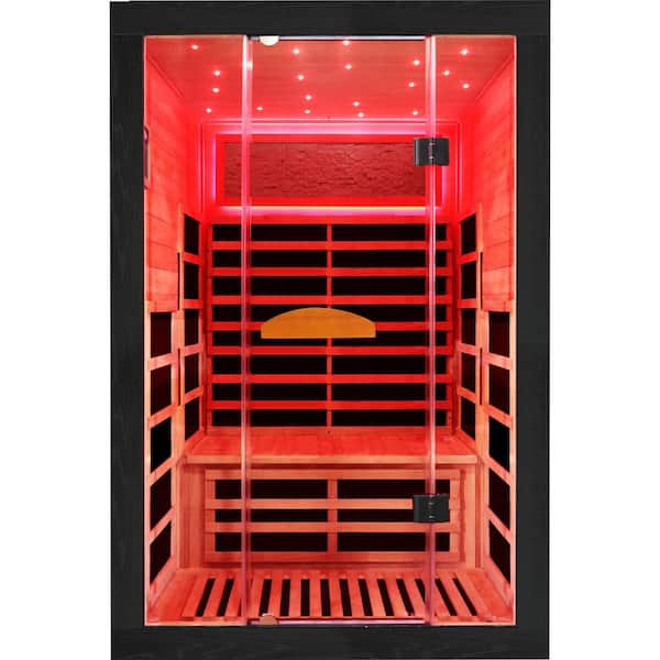 2-Person Indoor Hemlock Infrared Sauna with 8 Far-Infrared Carbon Crystal Heaters and Chromotherapy