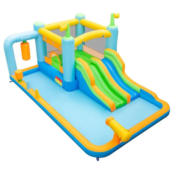 HONEY JOY Inflatable Water Slide Park Giant Bounce House with Double Long Slides Boxing Splash Pool Jumping Area