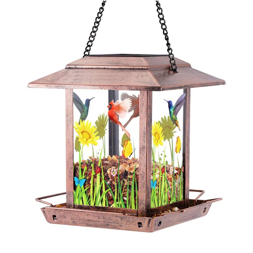 Bronze Metal Hanging Solar Bird Feeder Weather Resistant Chew-Proof for Wild Birds 2.5 lbs Capacity w/ 4 Perches Ports price history on PriceWatchPro