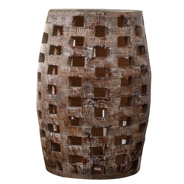 Benjara 17 in. Brown Round Wood End Table with Wooden Frame
