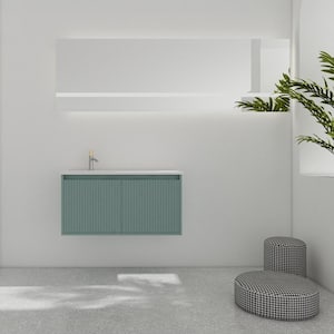 35.81 in. W x 18.18 in. D x 18.5 in. H Single Sink Floating Bath Vanity in Green with White Drop-Shaped Resin Sink