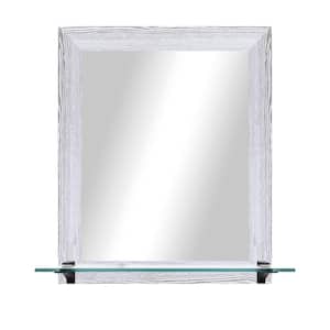 21.5 in. W x 25.5 in. H Rectangle Distressed White Vertical Framed Mirror With Tempered Glass Shelf/Black Bracket
