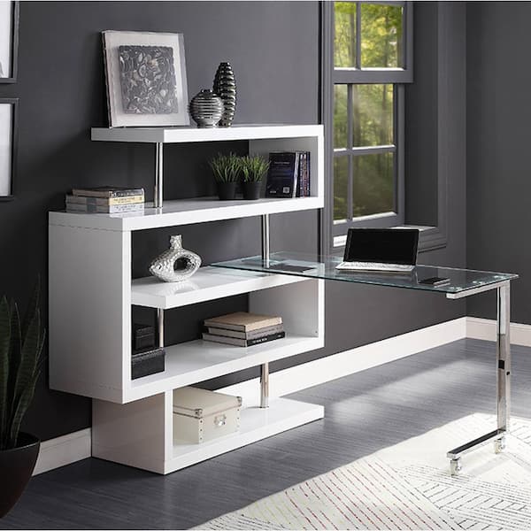 Acme Furniture Buck Ii 24 In L Shaped, White Bookcase 30 Inches High Gloss