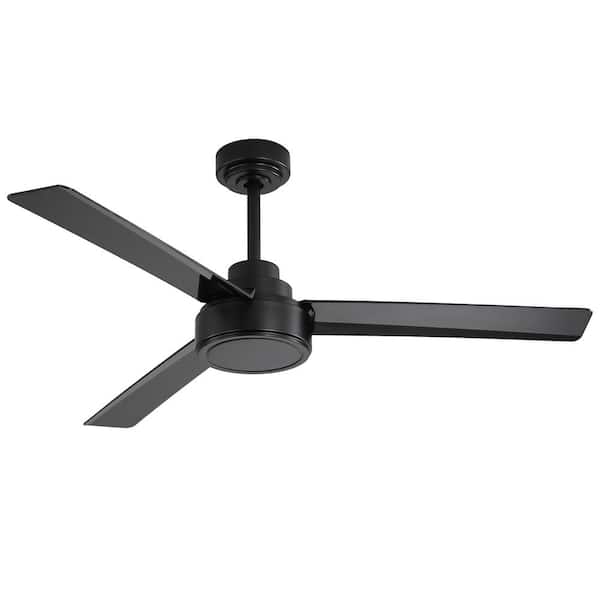 Jushua 52 in. Outdoor Black Ceiling Fan Without Light, 3 ABS Blades Farmhouse Ceiling Fan with Remote Control 6-Speed